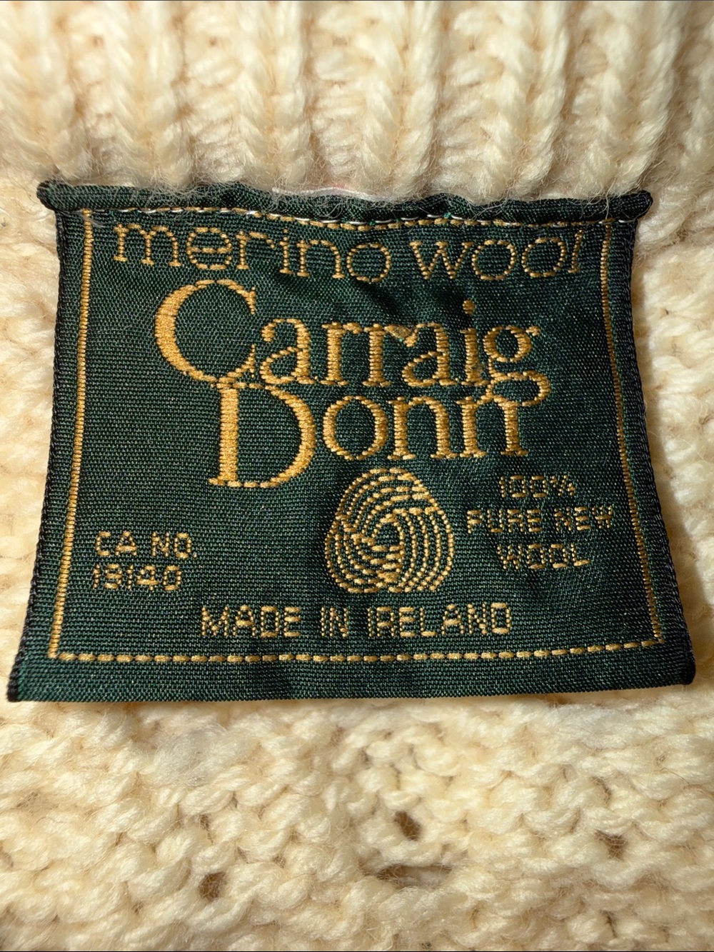 Vintage Carraig Donn 100% Merino Wool Irish Aran Cable Knit Sweater Cream XS - Picture 7 of 8